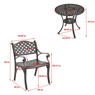 Mondawe 5-Piece Outdoor Cast Aluminum Dining Set with Round Table & 4 Ergonomic Chairs in Bronze/White for Patio & Garden