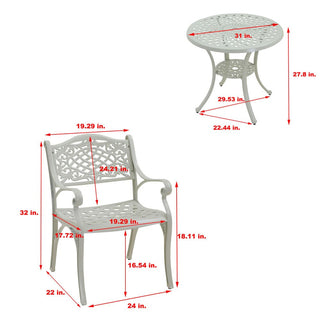 5-Piece Antique Bronze/White Cast Aluminum Outdoor Dining Set with 31" Round Table & 2 Dining Chairs for Patio, Garden & Balcony