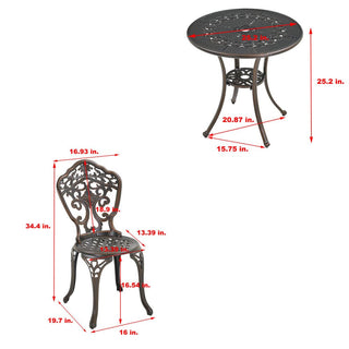 3-Piece Antique Bronze/White Cast Aluminum Outdoor Bistro Set with Round Table & 2 Armless Chairs for Patio, Garden & Balcony