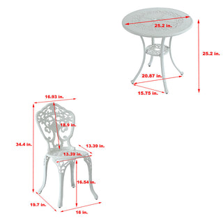 3-Piece Antique Bronze/White Cast Aluminum Outdoor Bistro Set with Round Table & 2 Armless Chairs for Patio, Garden & Balcony