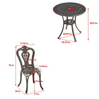 3-Piece White/Bronze Cast Aluminum Outdoor Bistro Set with Round Standard Height Table & 2 Armless Chairs for Patio, Garden & Balcony