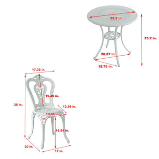 3-Piece White/Bronze Cast Aluminum Outdoor Bistro Set with Round Standard Height Table & 2 Armless Chairs for Patio, Garden & Balcony