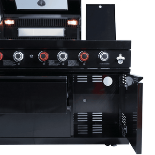46" Deluxe Outdoor Kitchen Island Gas Grill with 4 Burners, Wine Cooler & Rotisserie – Stainless Steel BBQ Grill with Granite Countertops (72,000 BTU)