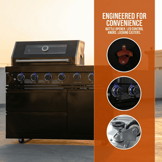 Black Stainless Steel Outdoor Kitchen Island Gas Grill with 4 Burners – Deluxe Backyard BBQ Grill Station