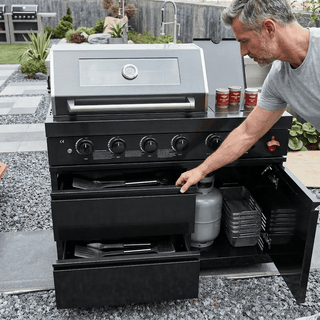 Black Stainless Steel Outdoor Kitchen Island Gas Grill with 4 Burners – Deluxe Backyard BBQ Grill Station