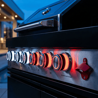 46" Deluxe Outdoor Kitchen Island Gas Grill with 4 Burners, Wine Cooler & Rotisserie – Stainless Steel BBQ Grill with Granite Countertops (72,000 BTU)