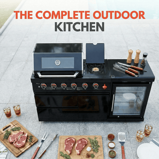 46" Deluxe Outdoor Kitchen Island Gas Grill with 4 Burners, Wine Cooler & Rotisserie – Stainless Steel BBQ Grill with Granite Countertops (72,000 BTU)
