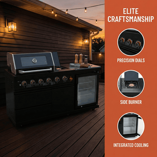 46" Deluxe Outdoor Kitchen Island Gas Grill with 4 Burners, Wine Cooler & Rotisserie – Stainless Steel BBQ Grill with Granite Countertops (72,000 BTU)