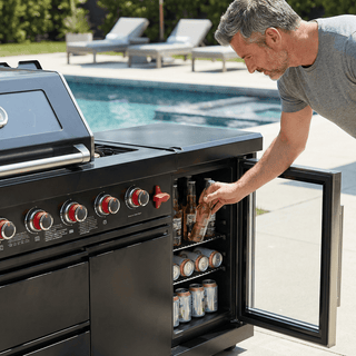 46" Deluxe Outdoor Kitchen Island Gas Grill with 4 Burners, Wine Cooler & Rotisserie – Stainless Steel BBQ Grill with Granite Countertops (72,000 BTU)