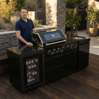 4 Burner Outdoor Kitchen Island Gas Grill with Refrigerator, Wine Cooler, Sink & Rotisserie – Stainless Steel BBQ Grill 85,000 BTU