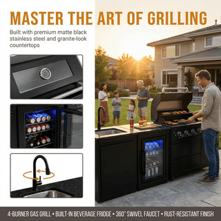 46" Outdoor Kitchen Island Gas Grill with 4 Burners, Refrigerator, Sink & Rotisserie – Stainless Steel BBQ Grill 72,000 BTU