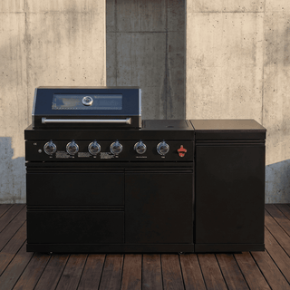 46-Inch 4-Burner 72,000 BTU Luxury Stainless Steel Gas Outdoor Kitchen Island with Round Side Burner, Rotisserie Kit & Granite Countertop