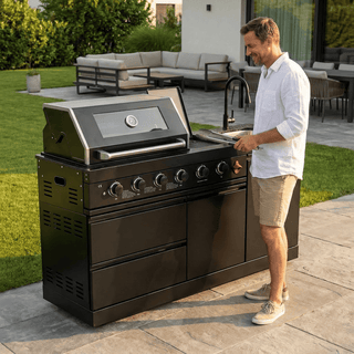 46-Inch 4-Burner 72,000 BTU Deluxe Stainless Steel Outdoor Kitchen Island with Side Burner & Rotisserie