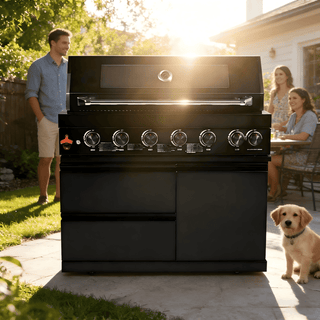 43" Outdoor Island Gas Grill with 6 Burners, Infrared Rear Burner & Rotisserie – 85,000 BTU Stainless Steel BBQ Grill