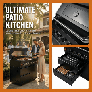 43" Outdoor Island Gas Grill with 6 Burners, Infrared Rear Burner & Rotisserie – 85,000 BTU Stainless Steel BBQ Grill