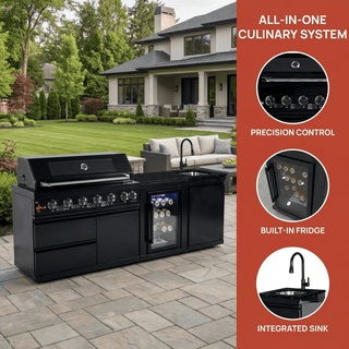 6 Burner Outdoor Kitchen Island Gas Grill with Refrigerator, Wine Cooler, Sink & Rotisserie – Stainless Steel BBQ Grill 85,000 BTU