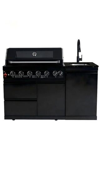 82-Inch 6-Burner 85,000 BTU Luxury Stainless Steel Gas Outdoor Kitchen Island with Rotisserie, Granite Countertop & Sink