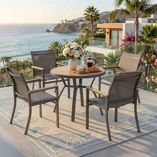 5-Piece Gray Patio Dining Set with Aluminum Table & Textilene Chairs, 4-Seat All-Weather Outdoor Furniture