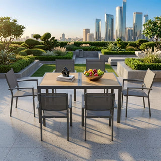 7-Piece 6-Seat Outdoor Patio Dining Set with Aluminum Table & Textilene Chairs