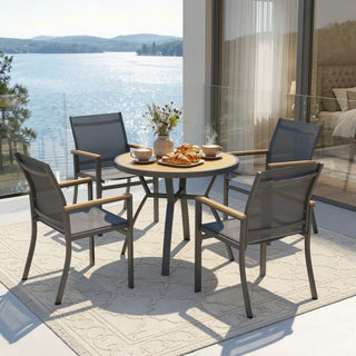 5-Piece Gray Patio Dining Set with Aluminum Table & Textilene Chairs, 4-Seat All-Weather Outdoor Furniture