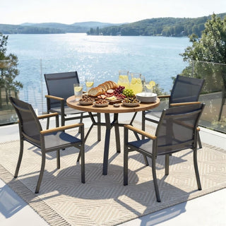 5-Piece Gray Patio Dining Set with Aluminum Table & Textilene Chairs, 4-Seat All-Weather Outdoor Furniture