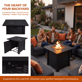 27.95-Inch Modern Outdoor Propane Fire Pit Table with Lava Rocks, Black Steel Gas Fire Pit for Patio, Backyard & Outdoor Entertaining