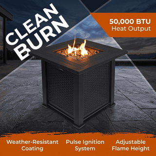 27.95-Inch Modern Outdoor Propane Fire Pit Table with Lava Rocks, Black Steel Gas Fire Pit for Patio, Backyard & Outdoor Entertaining