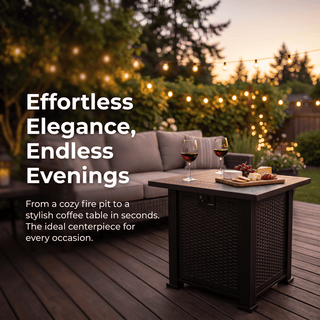 27.95-Inch Modern Outdoor Propane Fire Pit Table with Lava Rocks, Black Steel Gas Fire Pit for Patio, Backyard & Outdoor Entertaining
