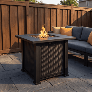 27.95-Inch Modern Outdoor Propane Fire Pit Table with Lava Rocks, Black Steel Gas Fire Pit for Patio, Backyard & Outdoor Entertaining
