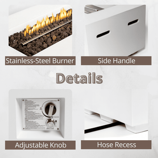 Outdoor Rectangle Propane Fire Pit Table 60inch, 60,000 BTU Concrete Fire Table with Waterproof Cover, Auto-Ignition, Free Lava Rocks