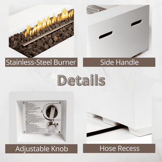 Outdoor Rectangle Propane Fire Pit Table 60inch, 60,000 BTU Concrete Fire Table with Waterproof Cover, Auto-Ignition, Free Lava Rocks