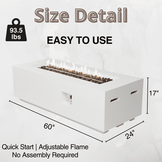 Outdoor Rectangle Propane Fire Pit Table 60inch, 60,000 BTU Concrete Fire Table with Waterproof Cover, Auto-Ignition, Free Lava Rocks