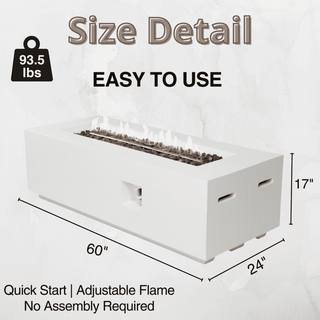 Outdoor Rectangle Propane Fire Pit Table 60inch, 60,000 BTU Concrete Fire Table with Waterproof Cover, Auto-Ignition, Free Lava Rocks