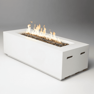 Outdoor Rectangle Propane Fire Pit Table 60inch, 60,000 BTU Concrete Fire Table with Waterproof Cover, Auto-Ignition, Free Lava Rocks