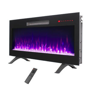 36/42 Inch Ultra-Thin Wall-Mounted Electric Fireplace with Tempered Glass, Multicolor Flames & Remote Control