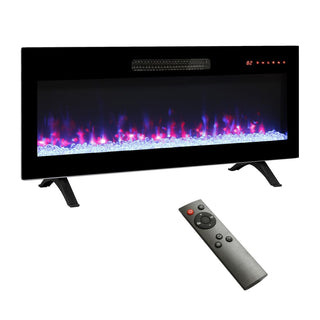 36/42 Inch Ultra-Thin Wall-Mounted Electric Fireplace with Tempered Glass, Multicolor Flames & Remote Control