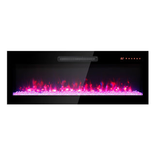36/42 Inch Ultra-Thin Wall-Mounted Electric Fireplace with Tempered Glass, Multicolor Flames & Remote Control