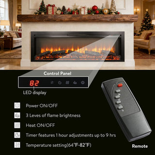 54-Inch Built-In Electric Fireplace Insert with Remote Control – Multi-Color Flame & Ember Effects, Dual Safety Protection