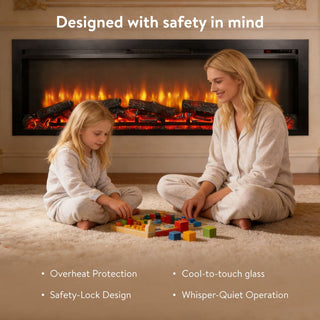 54-Inch Built-In Electric Fireplace Insert with Remote Control – Multi-Color Flame & Ember Effects, Dual Safety Protection