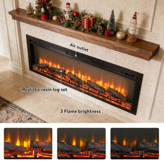 54-Inch Built-In Electric Fireplace Insert with Remote Control – Multi-Color Flame & Ember Effects, Dual Safety Protection