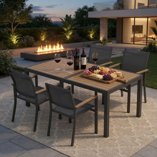 5-Piece Gray Patio Dining Set with HDPS Table, Aluminum Frame & Textilene Chairs, 4-Seat All-Weather Outdoor Furniture