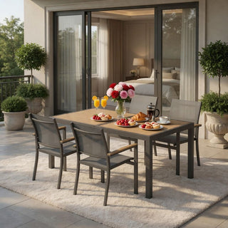 5-Piece Gray Patio Dining Set with HDPS Table, Aluminum Frame & Textilene Chairs, 4-Seat All-Weather Outdoor Furniture