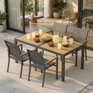 5-Piece Gray Patio Dining Set with HDPS Table, Aluminum Frame & Textilene Chairs, 4-Seat All-Weather Outdoor Furniture