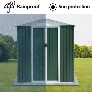 6x4 FT Green Aluminum Garden Shed with Apex Roof & Sliding Door, Outdoor Tool Storage House for Backyard, Patio & Lawn Use