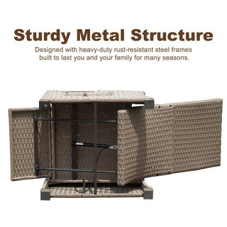 Outdoor Wicker Reclining Chair with Push-Back Backrest, Flip-Up Side Table & Thick Cushions for Patio & Backyard