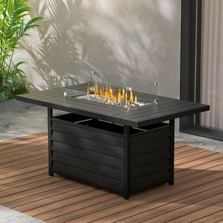 54.3 Inches Outdoor Patio White/Dark Grey/Black Aluminum Fire Pit Table, 50000 BTU CSA Certified Propane Gas Fire Pit, Rectangular Fire Table w/Stainless Burner, Lava Rock, Waterproof Cover