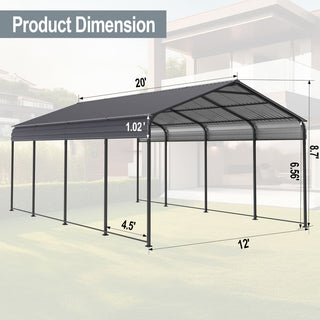 Heavy-Duty Metal Garage Canopy with Galvanized Steel Roof & Frame, Outdoor Carport Storage Shed for Cars, Boats & Trucks – Gray
