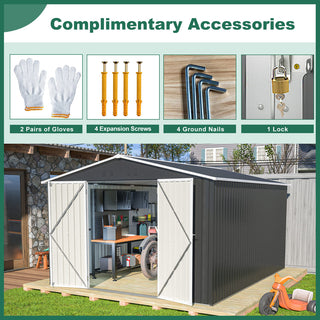 10x12 FT Metal Outdoor Storage Shed – Large Steel Garden Tool Shed with Lockable Doors for Backyard