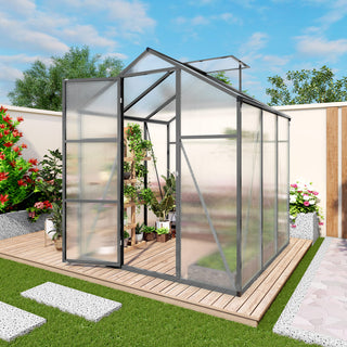 Walk-In Polycarbonate Greenhouse with Raised Base & Anchor Kit – Heavy-Duty Aluminum Greenhouse for Outdoor Backyard, All Seasons
