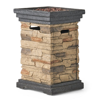 19.50'' Outdoor Firepit with Column Shape, Stone Gray - 40 000 BTU (Tank Inside)